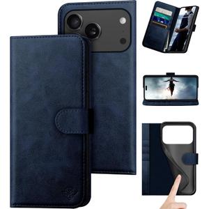 DuckSky Compatible with iPhone 17 Pro Max 6.9" Genuine Leather Wallet case【RFID Blocking】【4 Credit Card Holder】【Real Leather】 Flip Phone case Cover Women Men for Apple 17 Pro Max case Dark Blue