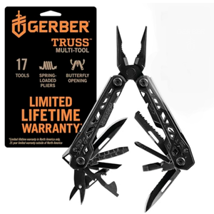 Gerber Gear Truss 17-in-1 EDC Needle Nose Pliers Multi tool - includes Pocket Knife, Screwdriver, and Bottle Opener Accessories - Gifts for Men, Fishing and Camping Gear - Black with Molle Sheath