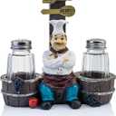 Decorative Spice Dispenser Shaker Holder - Salt And Pepper Dispenser Resin Cook Statue Salt & Pepper Shakers with Grape Accent Jars - with Glass Spice Jars