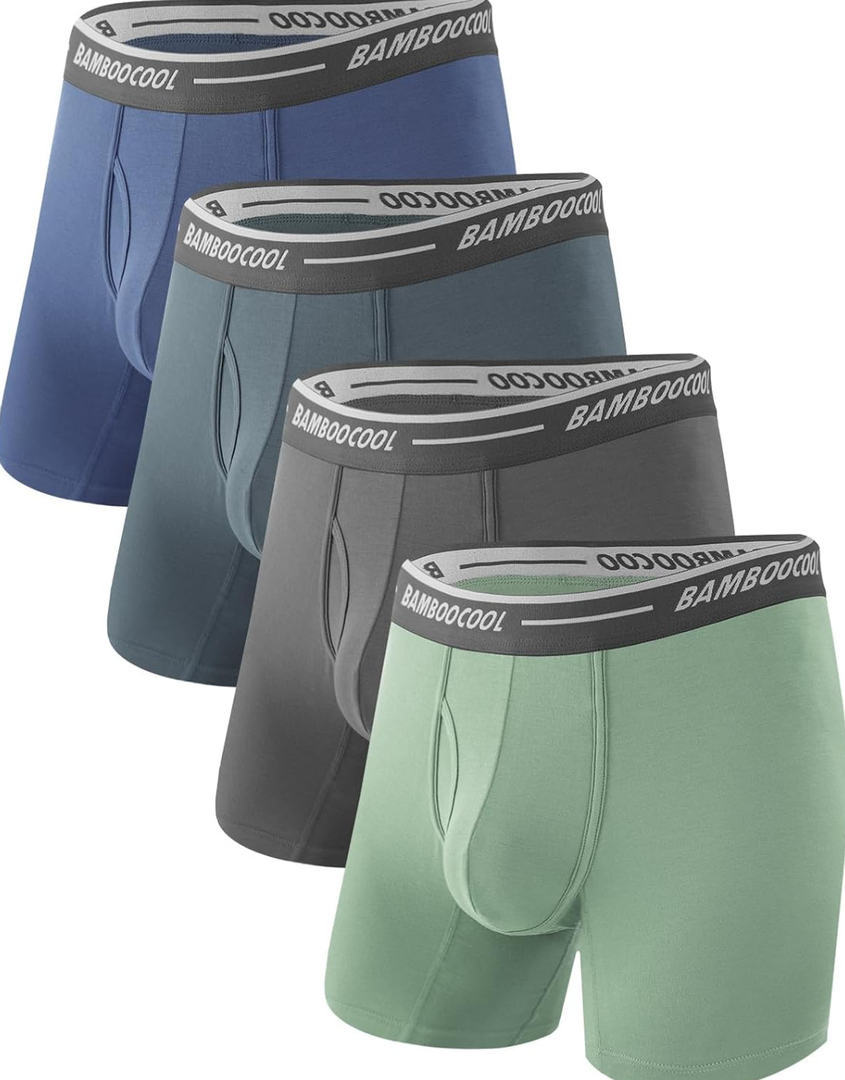 BAMBOO COOL Men's Underwear Boxer Briefs Soft Breathable Underwear (4 Pack), XL