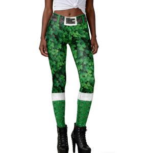 GTETKDE Womens St.Patricks Day Shamrock Clover Green Lucky Pants Tights Stretchy Leggings Skinny Pant for Yoga Running (Green, S)