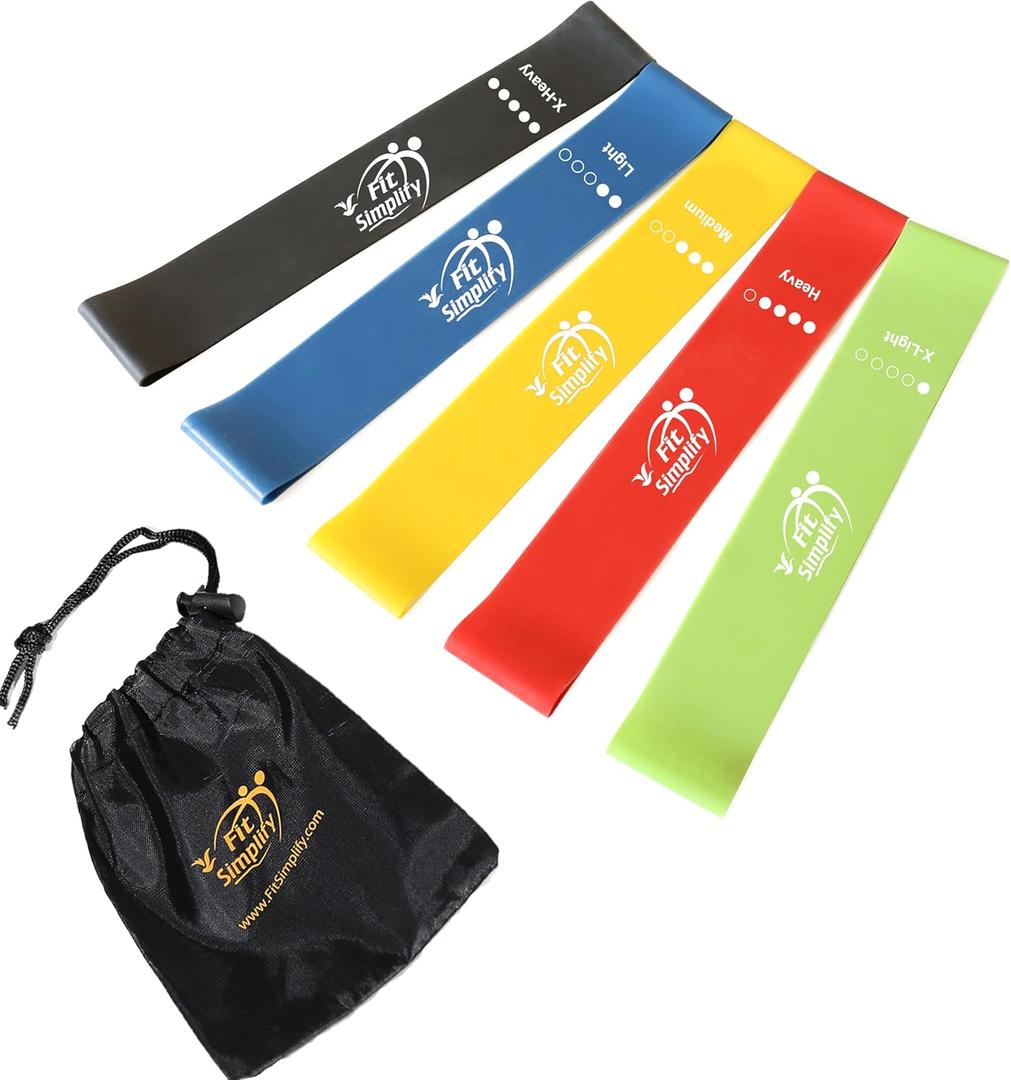 Fit Simplify Resistance Loop Exercise Bands with Instruction Guide and Carry Bag, Set of 5 (Assorted)
