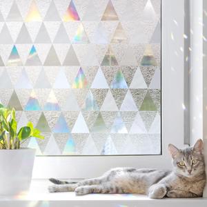 LUTE Window Privacy Film, Decorative Stained Glass Rainbow Window Cling, Sun Blocking Glass Covering, Renter-Friendly Static Cling Sticker Frosted Decals for Home Door Office, 17.5" x 78.7" (Multicolor)