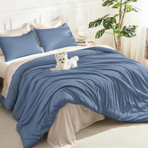 Litanika Haze Blue Twin/Twin XL Comforter Set, 2 Pieces Lightweight Solid Bedding Set, All Season Fluffy Bed Set (66x90In Comforter & 1 Pillowcase)