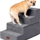 EHEYCIGA Dog Stairs for Bed 18" H, 4-Step Dog Steps for High Bed, Pet Steps for Small Dogs and Cats, Non-Slip Balanced Pet Ramp Indoor, Grey