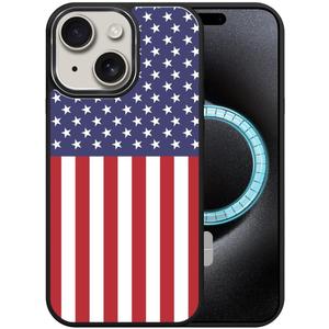 DJSOK Case for iPhone 15 Pro Max, Compatible with MagSafe, Shockproof Rugged Cover Case, Classic American Flag Red and Blue (Black)