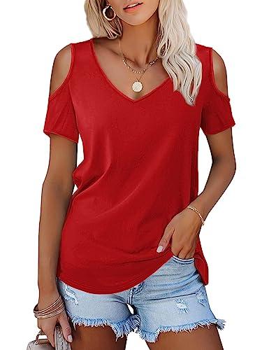 Amoretu Womens Summer Tops Short Sleeve Blouse Tshirts Soft Tee Shirts (Red,S)