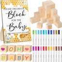 Tatuo 75 Pcs Baby Shower Block Games Here Comes The Son Baby Shower Decor 50 Blank Wooden Blocks 1 Decorate a Block Sign and 24 Paint Markers Party Decorations Activities for Guests(Bee)