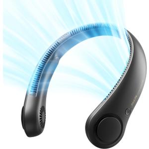 JISULIFE Portable Neck Fan, Hands-Free Bladeless, 5 Speeds, 4000 mAh Battery Operated Wearable Personal Fan, Twistable, Rechargeable Gift for family-Black