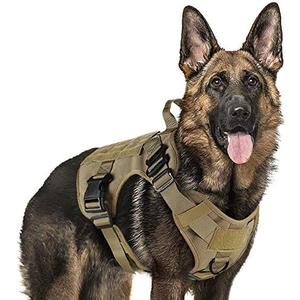rabbitgoo Tactical Dog Harness for Large, Heavy Duty Pet Harness with Handle, No-Pull Service Vest Large Breed, Adjustable Military Dog Vest for Training Hunting Walking, Brown, XL