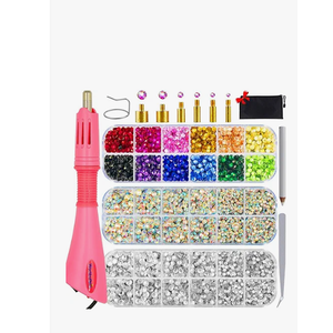 Worthofbest Hotfix Rhinestone Setter, Hot Fix Applicator Tool Bedazzler Kit with rhinestones, Kit, Hot Fixed Wand for Clothes Clothing Fabric Crafts, 5000 Pcs, AB Crystal, Clear, 3 Gems Sizes, Tips