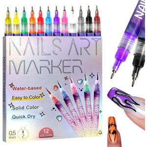 12 Colours Nail Art Markers, Nail Art Pens, Nail Polish Pens Set with Fine Tip, Water-Based Quick Dry Ink for DIY Nail Art, Manicure & Nail Design