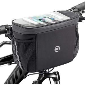 WOTOW Bike Handlebar Insulated Bag, Bike Front Phone Bag Cooler Storage Pouch With TPU Touch Screen Insulation Bicycle Frame Bag Strap On Cycling Accessories for Outdoor Hiking Travel Assistants (Black)
