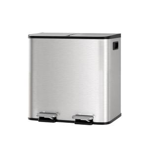 Garvee Trash Can, 2 x 4 gal (2 x 15 L) Garbage Can for Kitchen Dual Compartment Recycling Kitchen Step Trash Bin, Stainless Steel Trash and Recycle Bin Combo with Soft-Close Lid,Silver