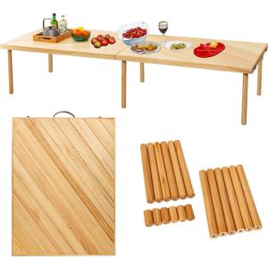 Zupemo 80"x30" Boho Wooden Picnic Table, Portable Outdoor Low Picnic Table with Adjustable Legs 13" & 16" for Floor Seating, Beach, Camping, BBQ, Backyard, 80x30in Seating for 12 People