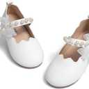 CENCIRILY Toddler Little Girls Flower Dress Shoes Mary Jane Ballet Flats Party School Bowknot Princess Wedding Shoes (A18/Cream)