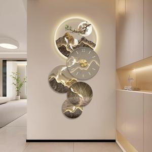 QXSXKJ 3D Wall Art Decor Led, Large Metal Wall Art with Lights, Remote Control Modern Hang Sculpture with Clock, Home Hanging Decor for Living Room, Bedroom, Office, Corridor, Entrance