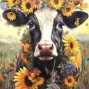 GQYCZZ Cow Diamond Painting Kits for Adults, 5D DIY Diamond Art Kits for Beginners, Full Drill Diamond Painting Kits for Home Wall Decor, Sunflower, 12x12 Inch