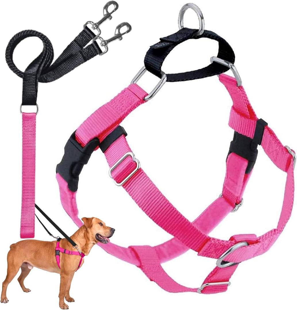 2 Hounds Design Freedom No Pull Dog Harness, Adjustable Harness and Leash Set, Easy Walking & Comfortable Control, Fits Small, Medium & Large Dogs, Solid Colors, Made in USA, 1" LG, Hot Pink