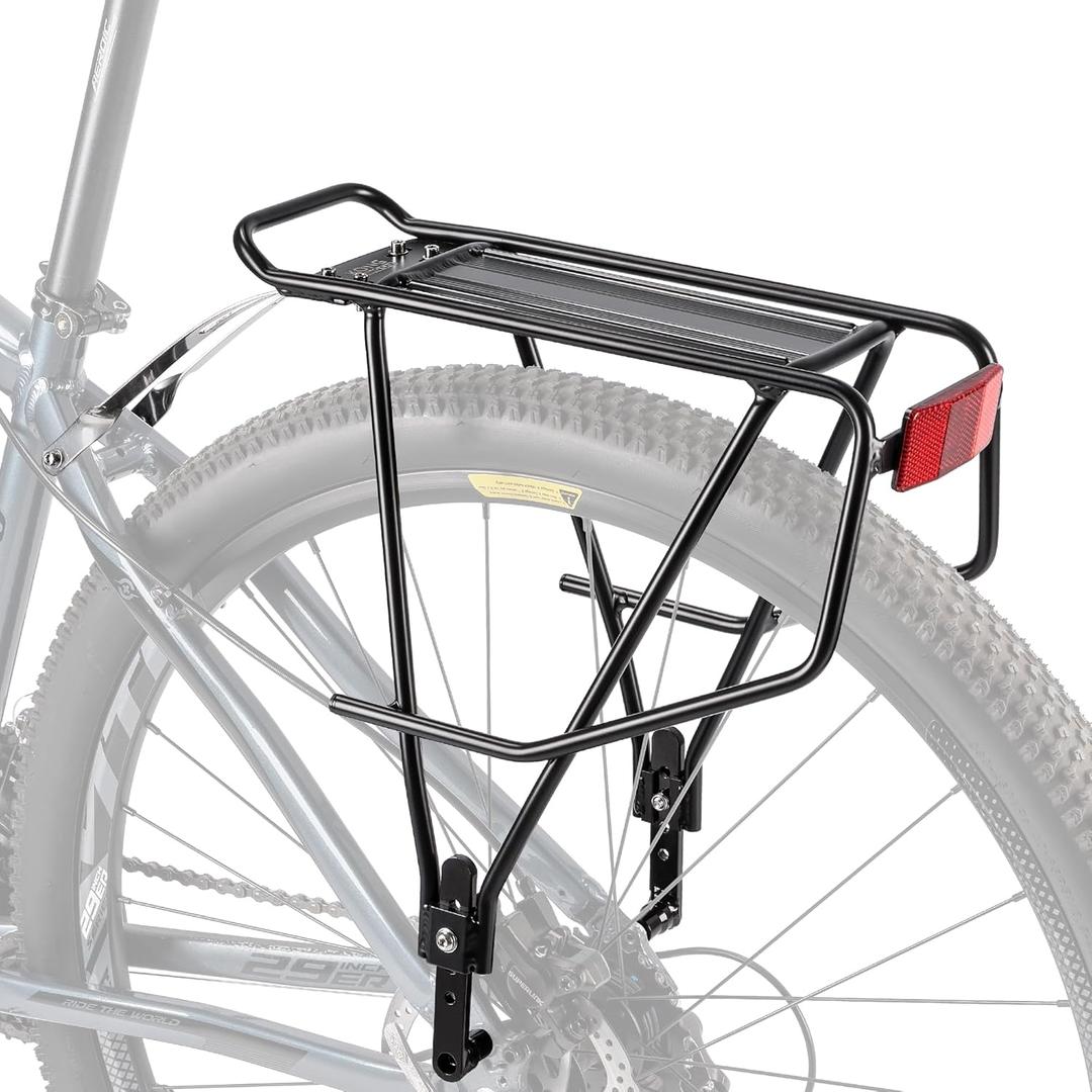 Rear Bike Rack - Bike Cargo Rack for Disc Brake/Non-Disc Brake Mount - Large Capacity Bicycle Pannier Rack, Height Adjustable for 26"-29" Frames (Width) Rear Bike Rack - Bike Cargo Rack for Disc Brake/Non-Disc Brake Mount - Large Capacity Bicycle Pannier Rack, Height Adjustable for 26"-29" Frames (Width)