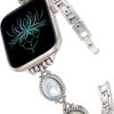 Moolia Turquoise Stone Bracelet Compatible with Apple Watch Band 42/41/40/38/46/45/44/49mm Women Metal Handmade Adjustable Replacement for iWatch Series 11 10 9 8 7 6 5 4 3 2 1 SE/Ultra1/2/3 (Starlight/Pearl)