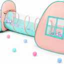 3 in 1 Pop Up Kids Play Tent with Tunnel and Ball Pit for Kids, Boys, Girls, Babies and Toddlers, Indoor/Outdoor Playhouse,Orange Pink/Light Green