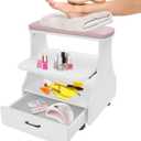 Portable Pedicure Foot Rest with Wheels, Pedicure Stool, Trolley for Foot Bath, Spa Cart, Nail Stand, Manicure Furniture for Beauty Salon or Nail Tech Spa, Massage Station (Pink), 20.47 inches x 16.14 inches x 21.65 inches
