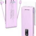 Charmast Portable Charger with Built-in Cables & Wall Plug, 10000mAh Portable Power Bank, External Battery Pack Travel Essentials Compatible with iPhone 16/15/14/13, Samsung, iPad etc (Purple)
