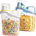Cereal Containers Storage,2L Airtight Large Dry Food Storage Containers with Pouring Spout, Measuring Cup for Flour and Grain,BPA Free Plastic Dispenser ((2pcs) White-Blue-67oz)