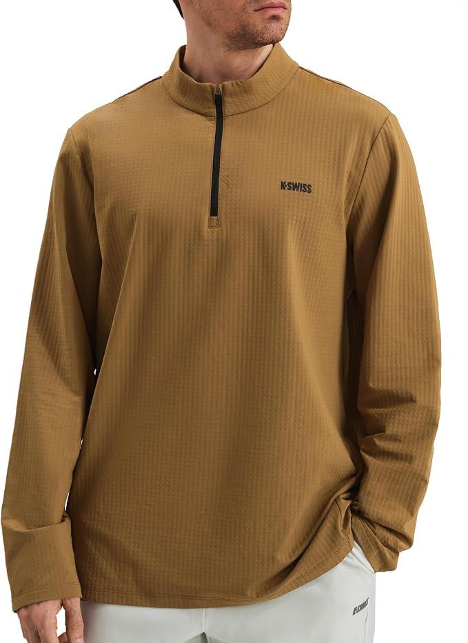 K-Swiss Men's Quarter Zip Pullover - Mock Neck Sweatshirt Golf Casual Long Sleeve Shirt Large