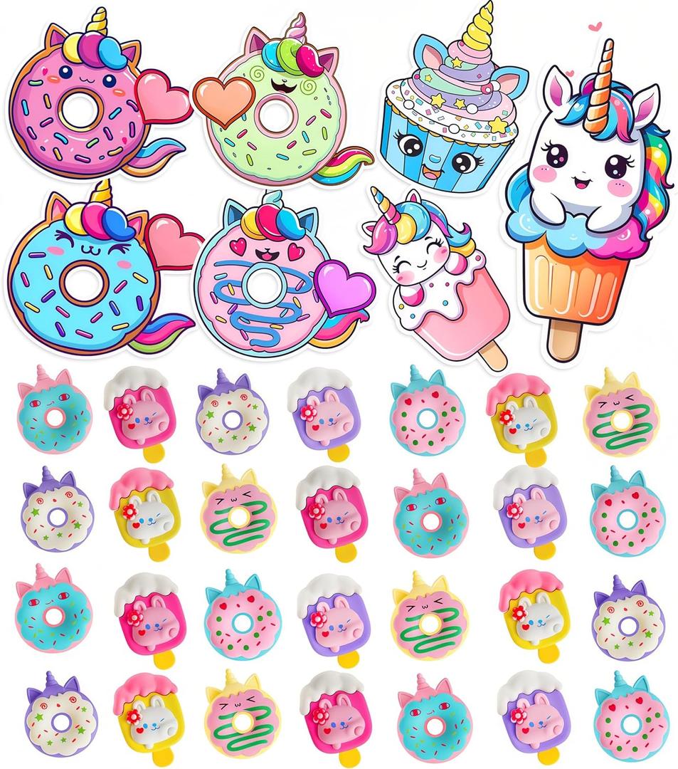 2 x Valentines Day Gifts for Kids, Valentines Unicorn Donut Erasers with Cards, Classroom Exchange Prizes & Party Favors, Ideal Valentine Gifts for Boys Girls, School Classroom Prize Exchange (Ice cream)