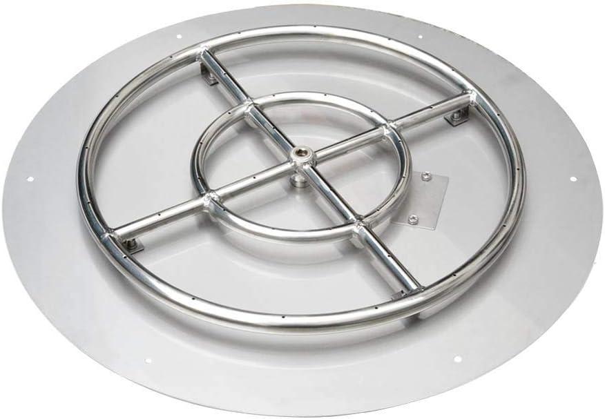 Stanbroil Stainless Steel 30" Round Flat Fire Pit Pan w/24 Fire Burner Ring Installed, BTU 296,000 Max