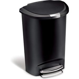 simplehuman 50 Liter / 13 Gallon Semi-Round Kitchen Step Trash Can with Secure Slide Lock, Black Plastic simplehuman 50 Liter / 13 Gallon Semi-Round Kitchen Step Trash Can with Secure Slide Lock, Black Plastic