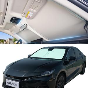 Windshield Sun Shade for Car, Cooling Car Windshield Shade, 99% UV Protection & Heat Insulation, Green & Beige Sunshade with Storage Bag, V-Cut Mirror Opening for Cars SUVs Trucks Vans 64"x 32"