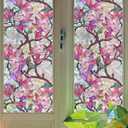 Window Privacy Film Static Cling - Renter Friendly, Blackout Sun Blocking Tint for Home (Living Room/Bathroom), Office & Car, Decorative Pink Magnolia Design, 31.5"78.7"