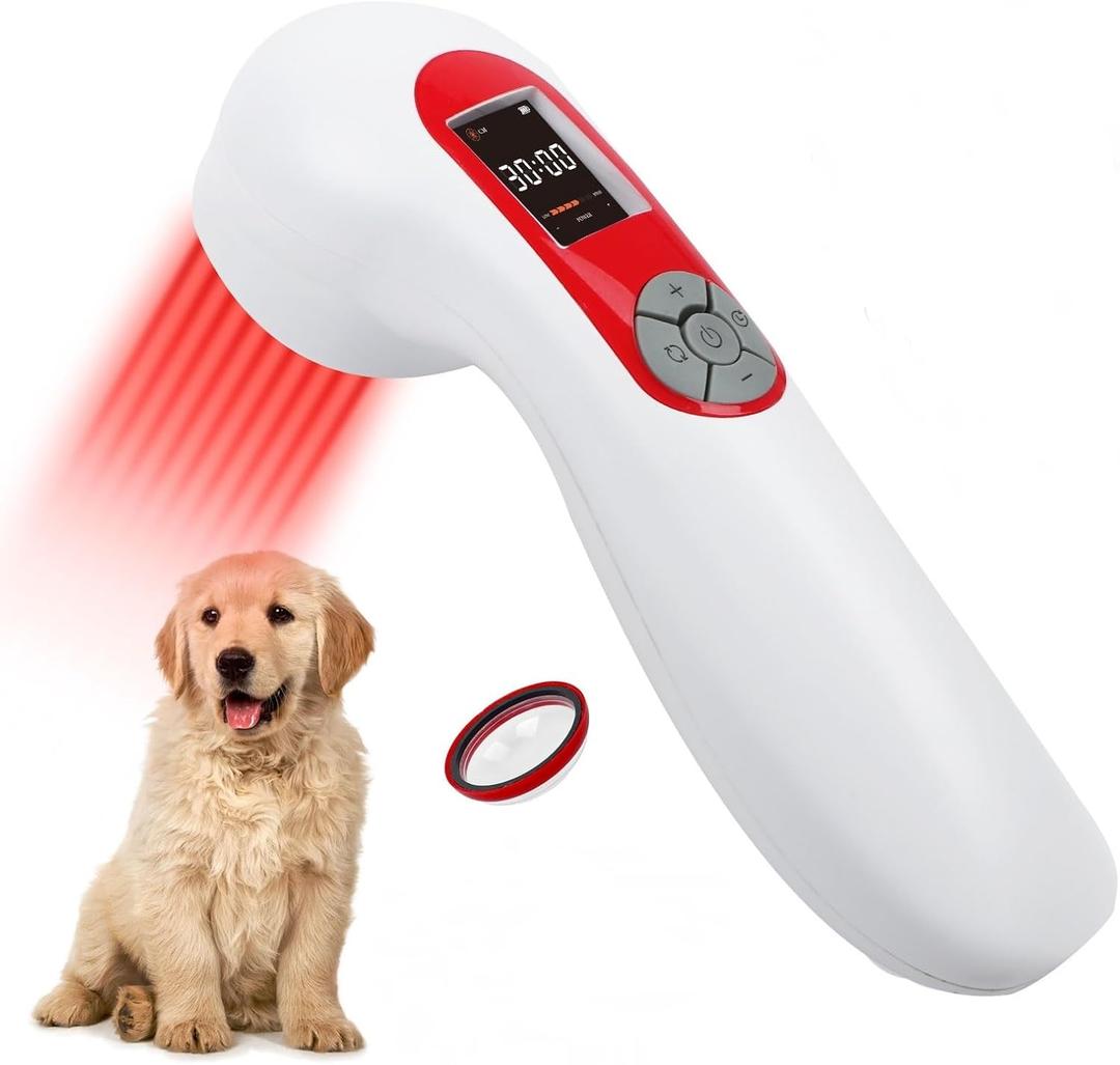 LLLT Cold Laser Therapy Device with Protective Cover, 5 * 808nm & 10 * 650nm Human/Vet Handheld Infrared Red Light Therapy, Pet Dogs Treatment Device for Muscle Pain Relief & Improve Healing(White)