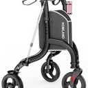 HOMLAND 3 Wheel Walkers for Seniors, Foldable Wheeled Rollator with Cane Hold and Cup Hold, Lightweight Three Wheel Rolling Walker Height Adjustable for Seniors (260 Pound, Black)