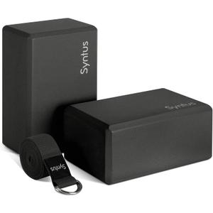 Syntus Yoga Block and Yoga Strap Set, 2 Soft Non-Slip Yoga Blocks 9×6×4 inches, 8FT Metal D-Ring Strap for Yoga, General Fitness, Pilates, Stretching and Toning