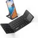 Samsers Foldable Bluetooth Keyboard with Touchpad - Portable Wireless Keyboard with Holder, Rechargeable Full Size Ultra Slim Pocket Folding Keyboards for Android Windows iOS Tablet & Laptop - Black (BT x 1)
