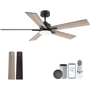 Lorpies 52 Smart Ceiling Fan with Lights Remote,Ultra Silent DC Motor,Control via Alexa Google Voice App Wifi,Outdoor Indoor Modern Ceiling Fans for Bedroom Patio Porch,Dimmable,Black Walnut Brown