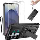 for Samsung Galaxy S25 Ultra 6.9-Inch Phone Case with Slide Camera Cover+HD Screen Protector(2 Packs),Rugged Military Heavy-Duty Shockproof Phone Cover with Built-in Kickstand+Lanyard, Black