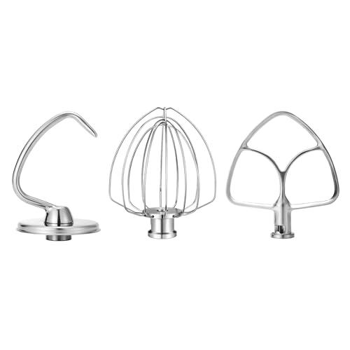 Wiselet Stainless Steel Accessories for KitchenAid 4.5-5 Qt Tilt Head Stand Mixer, Includes 6 Wire Whisk, Flat Beater, Dough Hook for KitchenAid, Dishwasher Safe and Heavy Duty, Fits for KSM45, KSM150