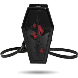 Goth Purse Coffin Halloween Purses Clutch Shoulder Bag Small Crossbody Bag Spooky Horror Cute Wallet (Black Cross Rose)