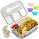 Yumuk Bento Box Adult, Lunch Box Containers for Adults Men Women, 5 Cup Bento with 4 Compartments &Spork &Sauce Box, Leak-Proof, Microwave/Dishwasher Safe(Beige)