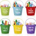 Reallnaive 6 Pack Sharp and Dull Pencil Buckets Set 4.7x4 Inch Colored Metal Tin Pails for Classroom Back to School Crafts Pencil Holder for Office Management Organization Party Decor Supplies