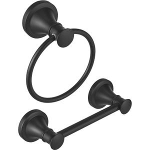 RUMOSE Toilet Paper Holder and Hand Towel Ring Matte Black Wall Mount Bathroom Hardware Accessories 2 PCS Set Flexible Pivoting Toilet Tissue Roll Holder and Towel Hanger, Stainless Steel