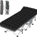 Suteck Camping Cot, Folding Camping Cot Bed for Adults Sleeping 1200D Double Layer Oxford Portable Folding Outdoor Cots for Camping W/Soft Pad Carry Bag for Home Office Nap Beach Travel
