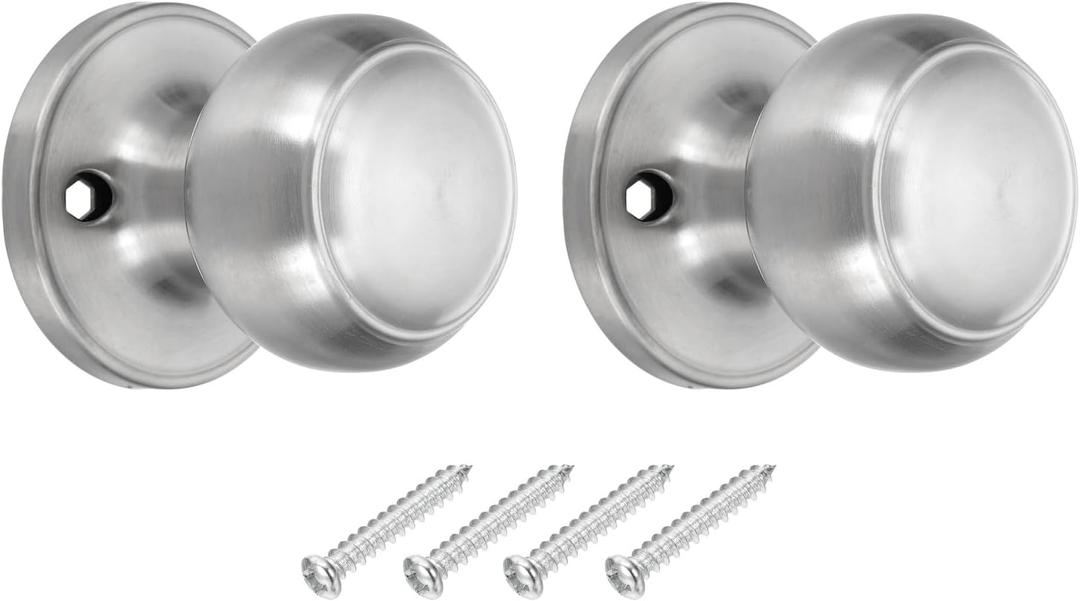 PATIKIL 2 Pcs Dummy Door Handles Round Stainless Steel Knobs Non-Turning One-Half Side Knob for Interior Exterior Door, Silver