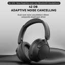 Wireless Headphones Over the Ear, Noise Cancelling Headphones, Bluetooth Headphones, Bluetooth V6.0 Headset with Low Latency Gaming & Movie Modes, 1000mAh Long Battery Life, External Mic, Black