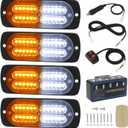 LINKITOM 4pcs Ultra Slim Sync Feature 24-LED Car Truck Surface Mount Emergency Hazard Warning Strobe light (Amber&White)